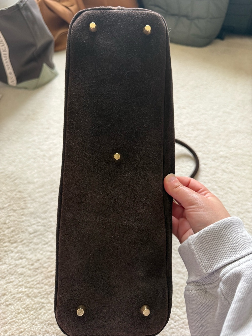 NWT Marlon Brown Suede Tote Bag with Gold Hardware - Picture 6 of 9